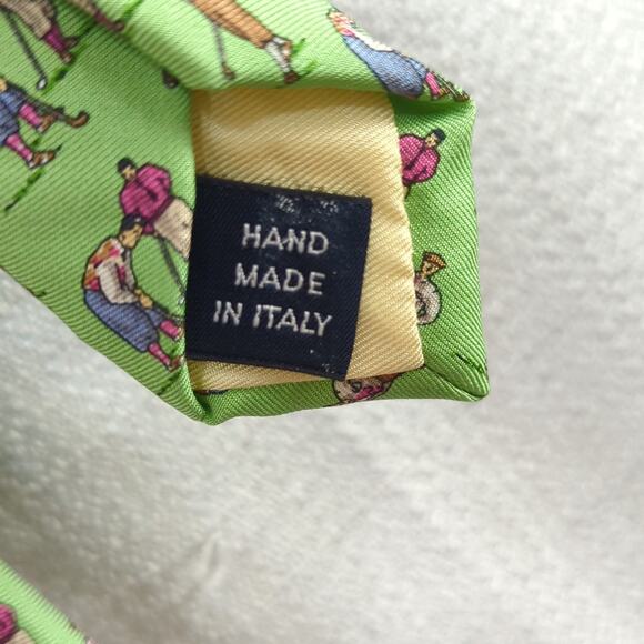 Polo Ralph Lauren NeckTie Mens Silk Green Golf Print - Picture 3 of 6